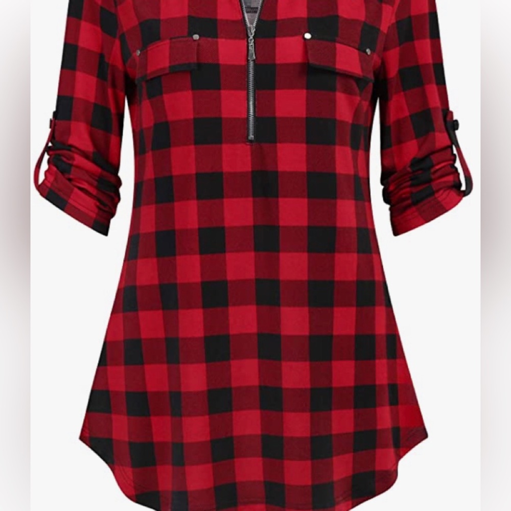 Red + black plaid top
